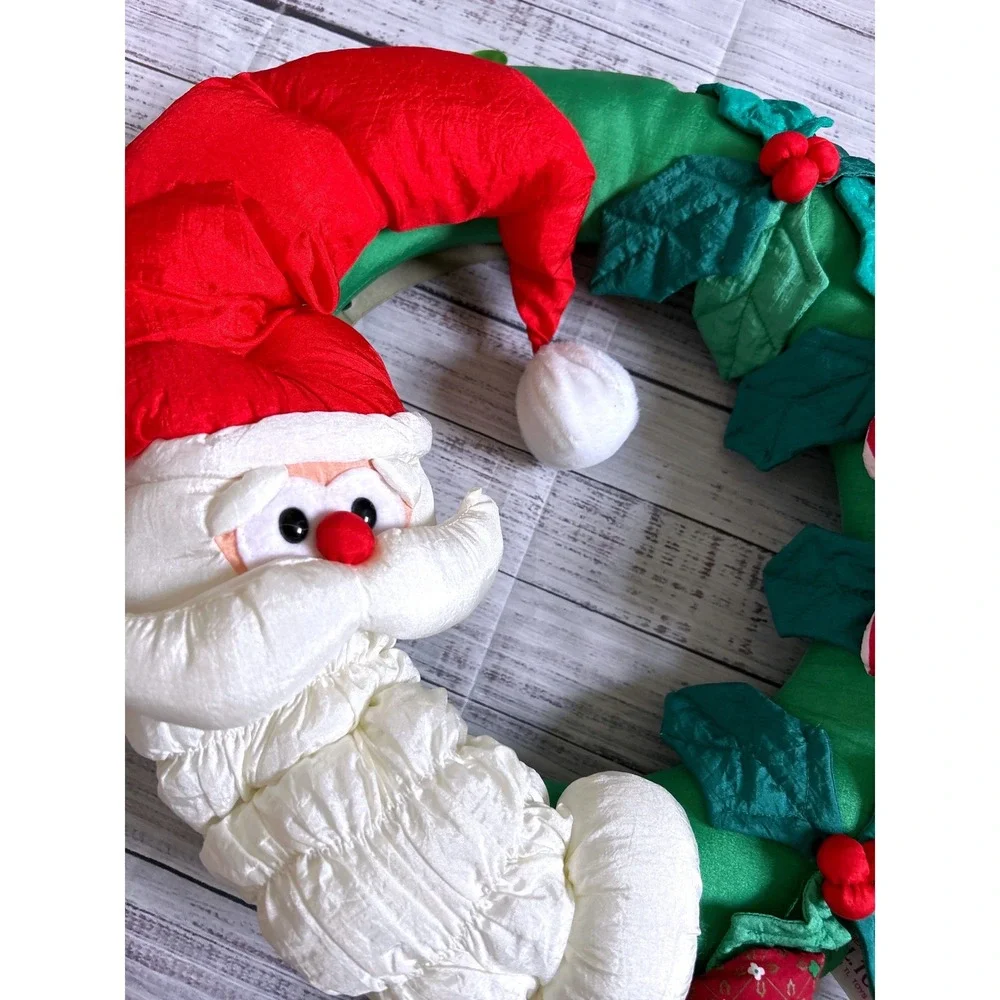 VTG Christmas Santa Claus Plush Wreath with Bells and Candy Cane Decor